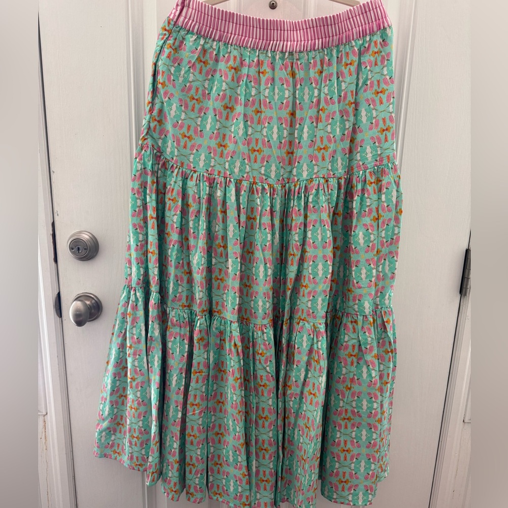 Brooks Ave Pink and Aqua Abstract Maxi Skirt - Picture 3 of 3